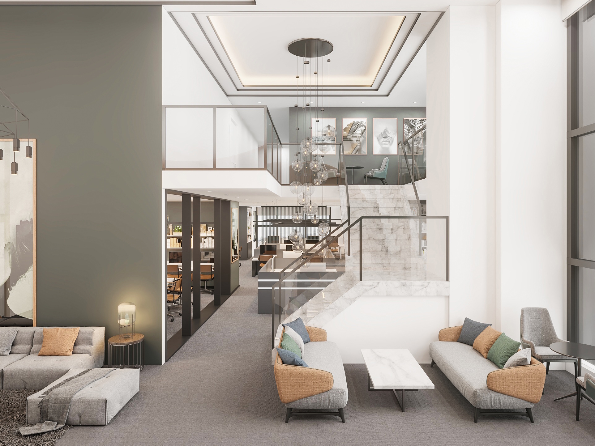 合肥政务区现代轻奢挑高 双层办公室装修设计项目(图1)