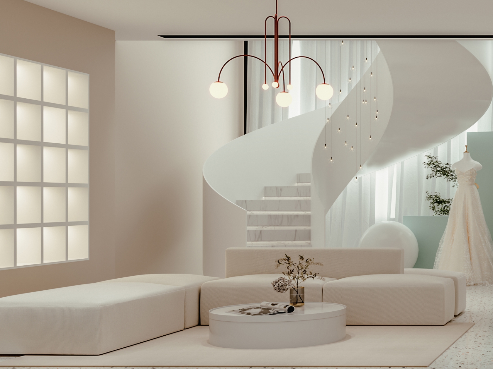 合肥高新区500平奶油风轻奢婚纱摄影工作室装修设计项目(图2)