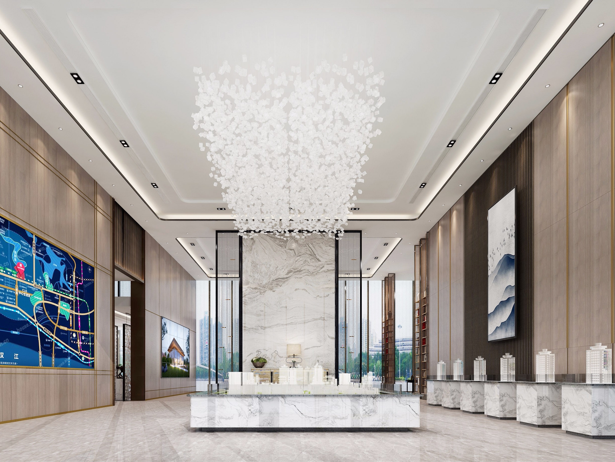 淮北1800平现代新中式轻奢售楼部装修设计项目(图1)