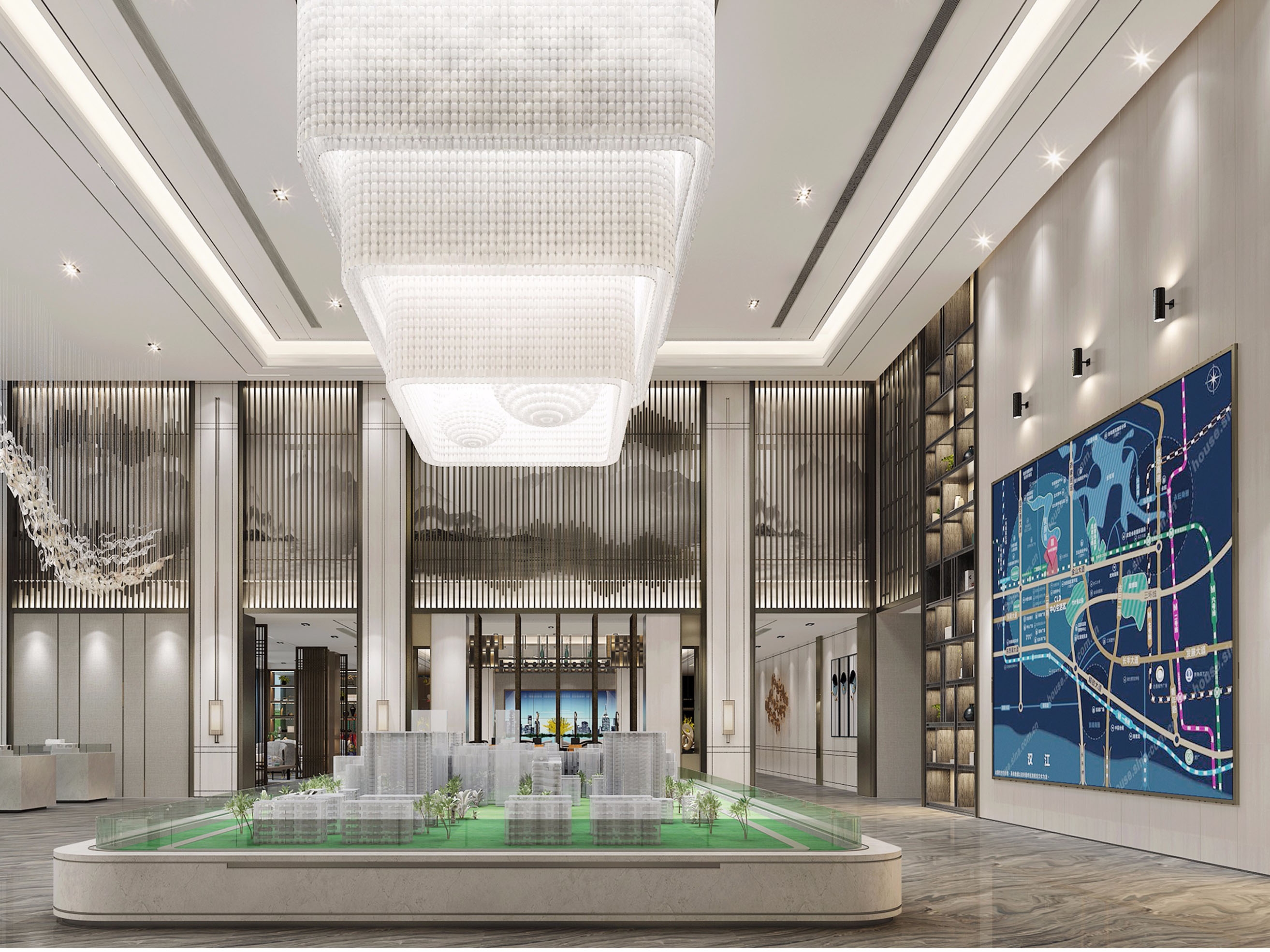 淮北1800平现代新中式轻奢售楼部装修设计项目(图2)