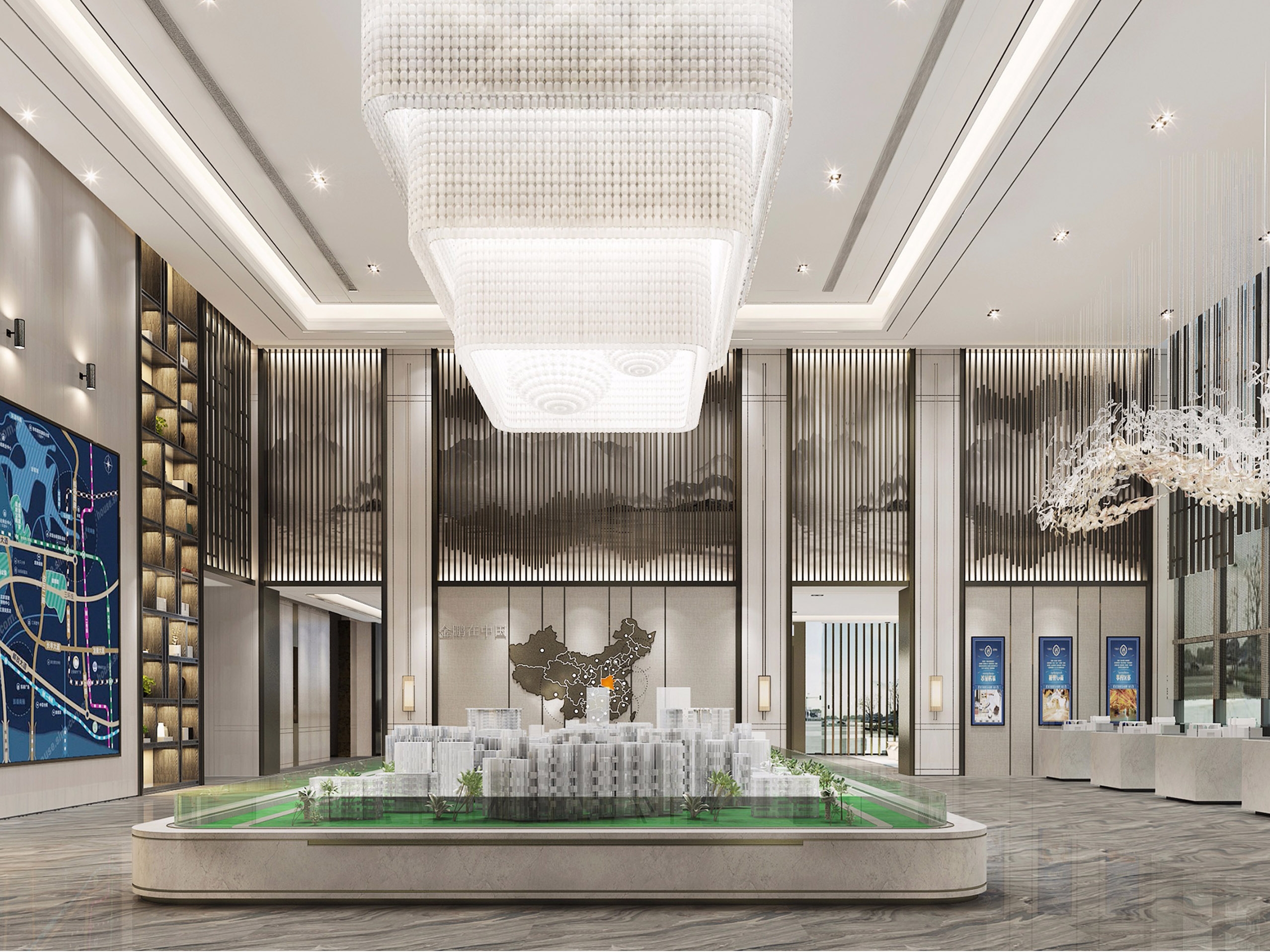 淮北1800平现代新中式轻奢售楼部装修设计项目(图3)