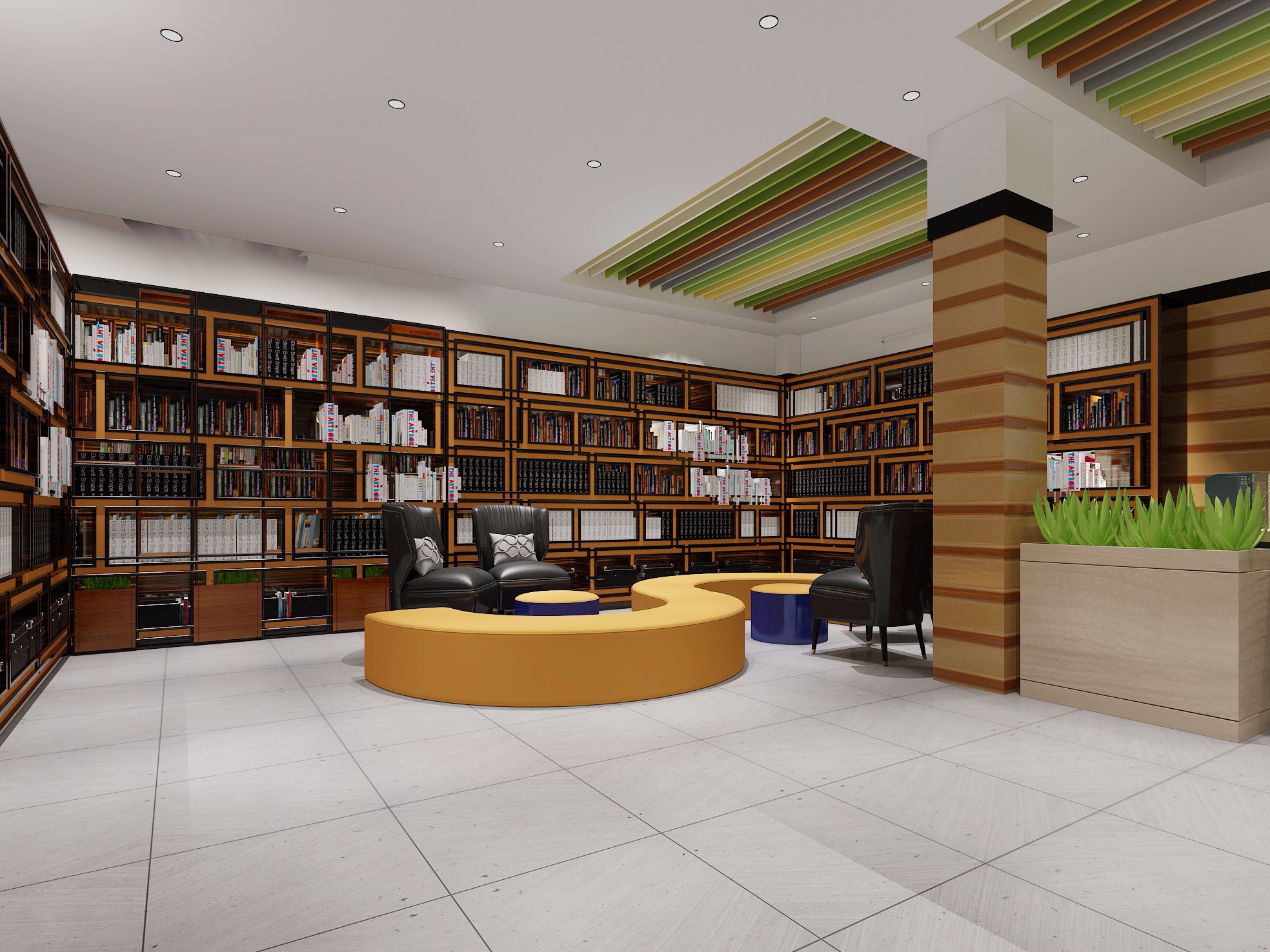 合肥1800平现代活力风学校阅览室装修设计项目(图3)