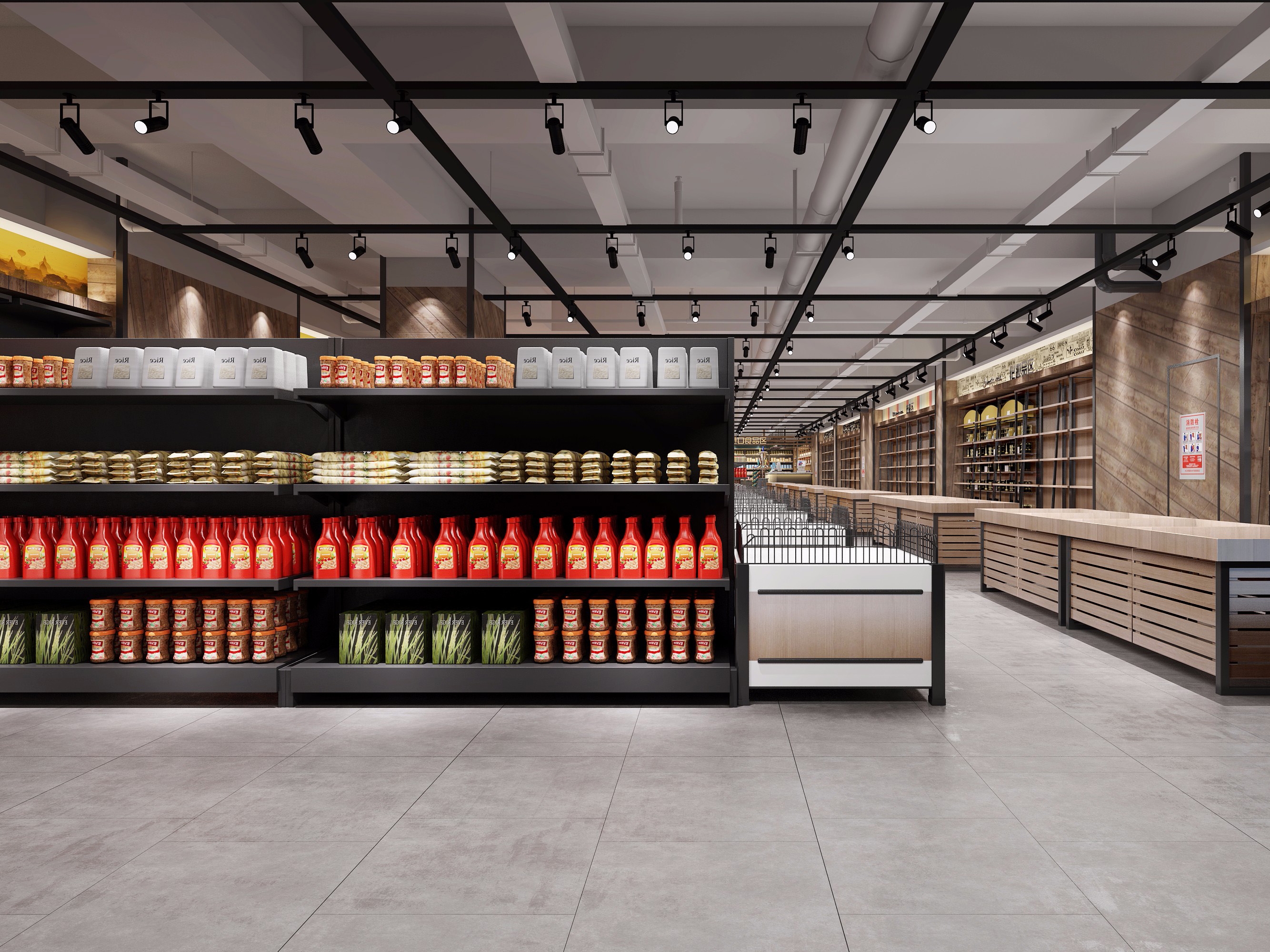 马鞍山5000平自然原木风生鲜超市装修设计案例(图3)